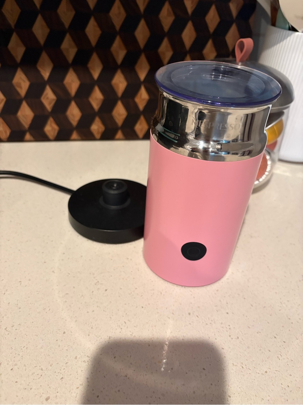Nespresso Pink and Silver Electric Milk Frother